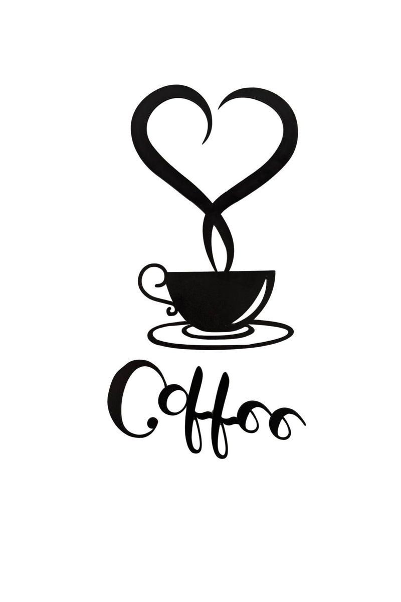 Kalp Buharlı Kahve Fincanı Duvar Dekoru|Mutfak ve Kafe İçin Dekoratif Tablo|Coffee Temalı Duvar Süsü