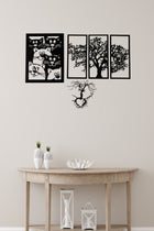 Ahşap Kedi ve Ağaç Temalı Duvar Tablosu 4’lü Set - Modern Minimalist Dekorasyon