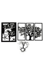 Ahşap Kedi ve Ağaç Temalı Duvar Tablosu 4’lü Set - Modern Minimalist Dekorasyon