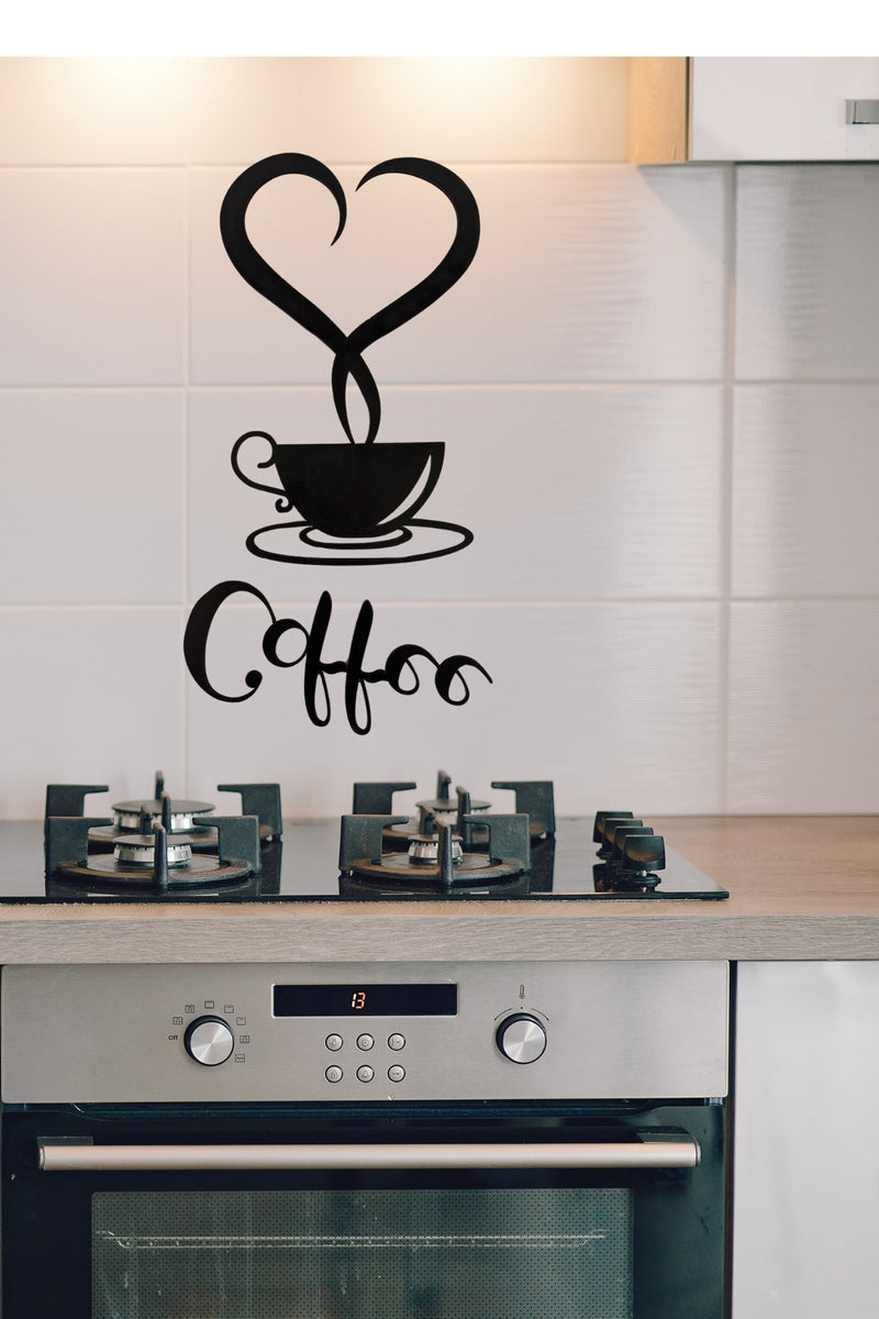 Kalp Buharlı Kahve Fincanı Duvar Dekoru|Mutfak ve Kafe İçin Dekoratif Tablo|Coffee Temalı Duvar Süsü