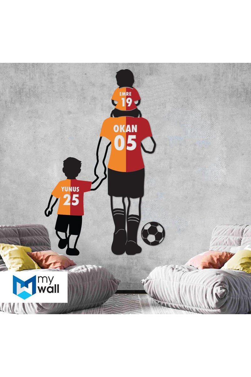 Kişiye Özel Aile Forması Duvar Dekoru - Baba ve 2 Çocuk