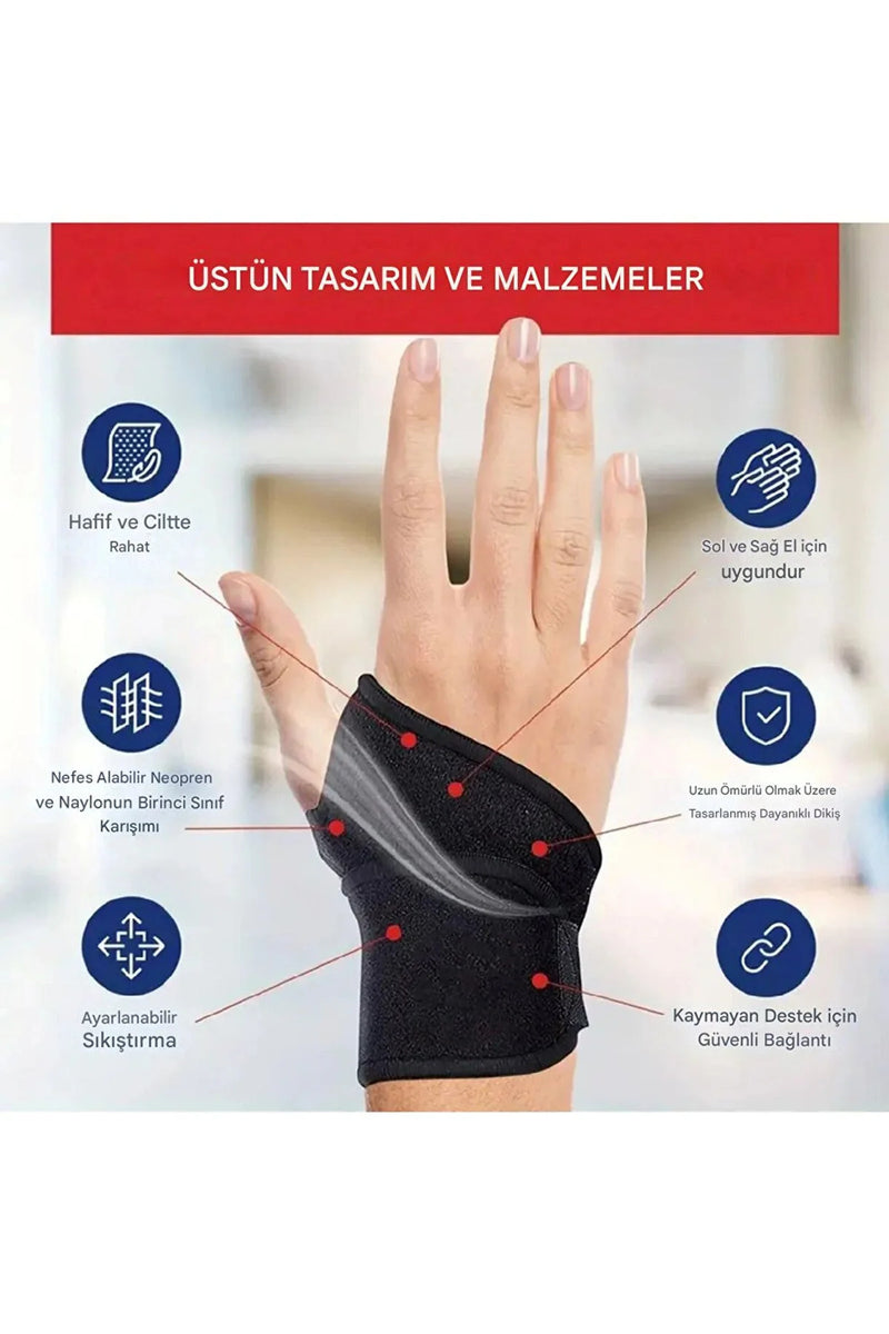 Başparmak Destekli Ayarlanabilir Bilek Bandajı — 2'li Paket, Siyah