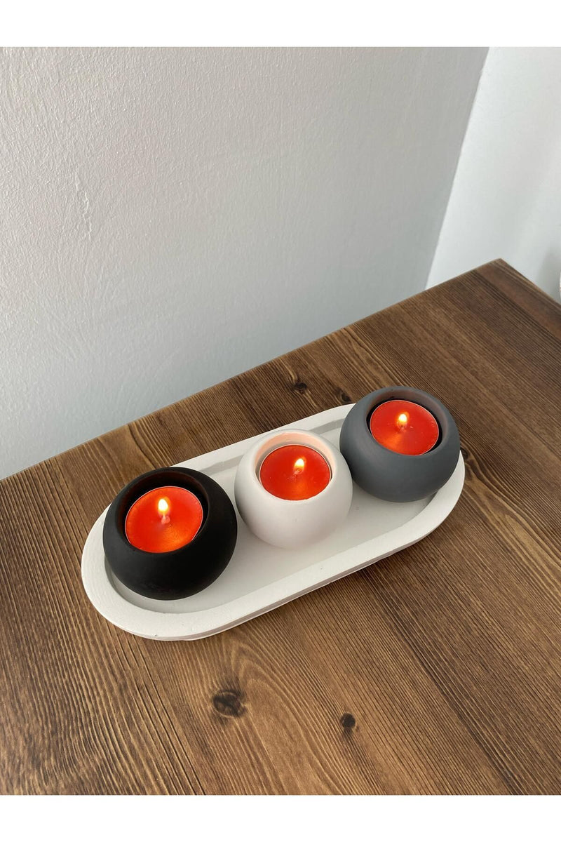 Mumluk Seti Özel Tasarım Beyaz Standlı Mumluk 3 Renk Şık ve Minimalist Tasarım( Mumlar Hediye )