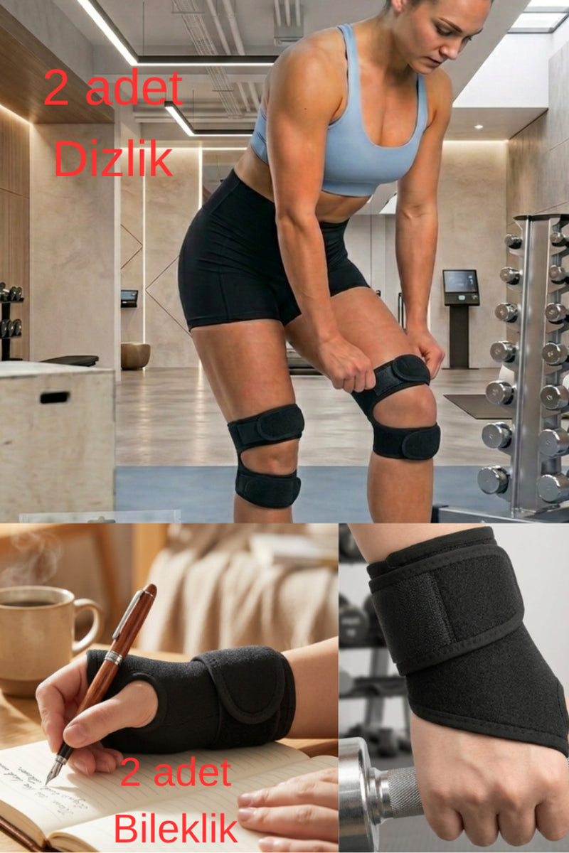 4'lü Set Bilek ve Diz Destek Bandı — Spor ve Günlük Kullanım