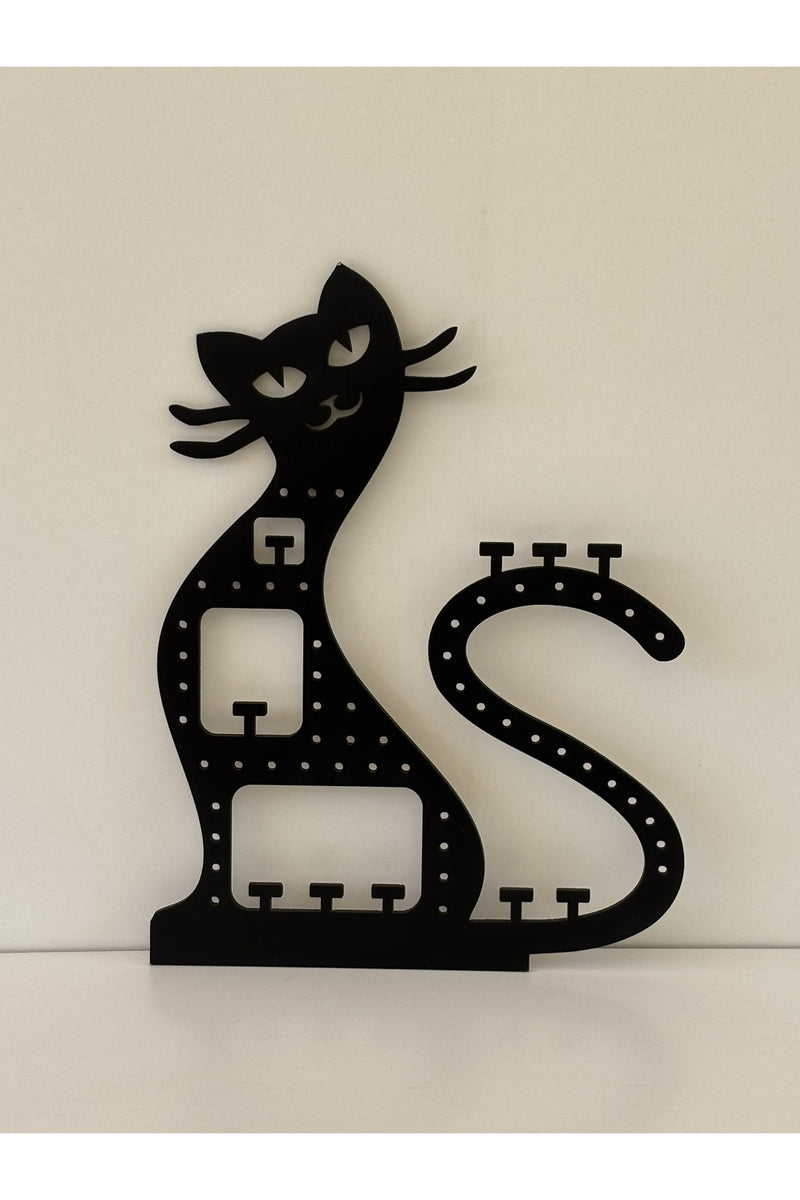 Dekoratif Kedi Figürlü Takı Küpe Standı Lazer Kesim Ahşap Mdf